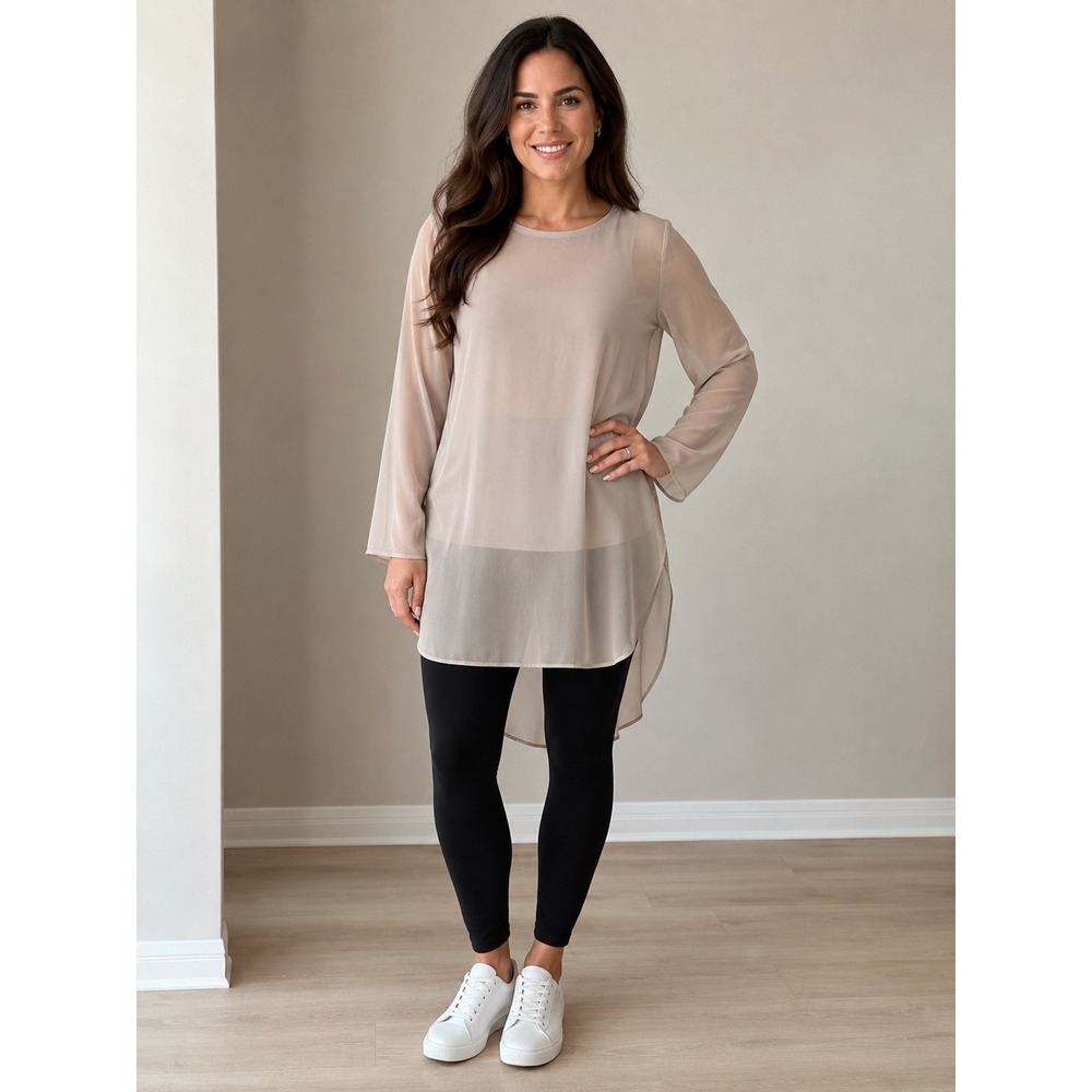 Zara Woman Tunic Women Size S Taupe Excellent Sheer Layered High Low Top